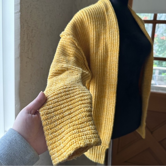 Free People High Hopes Open Front Long Sleeve Yellow Knit Cardigan Sweater - Picture 5 of 14